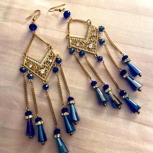 Gold and blue earrings